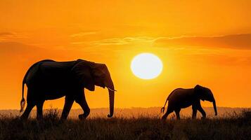 Elephants at sunset photo