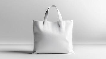 A white bag sitting on a table with a white background photo