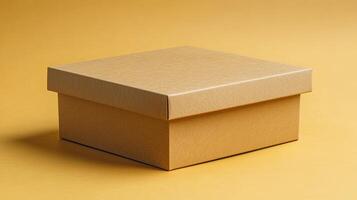 A brown box sitting on a yellow background photo