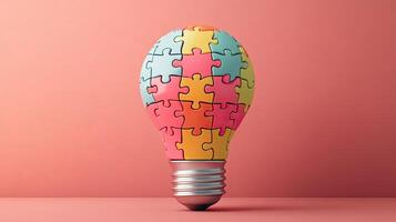 A light bulb with colorful puzzle pieces on it photo