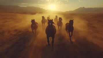 A herd of horses running in the desert photo