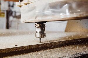 Machine working cnc, woodworking tool, computer numerical control. photo