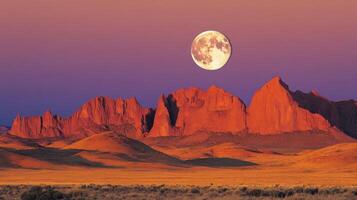 The moon rises over the desert in the background photo