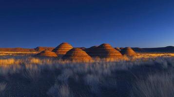 A large group of huts in a desert area photo