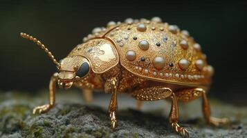 A gold beetle with pearls on its back photo