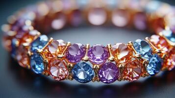 A close up of a bracelet with colorful stones photo