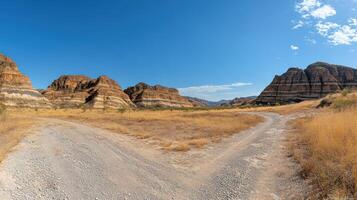 A dirt road with a dirt path in front of it photo