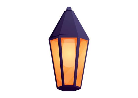 glowing lantern with warm orange light and dark top. isolated cartoon illustration for fairytale, festive, or fantasy design, game assets, and decorative elements.