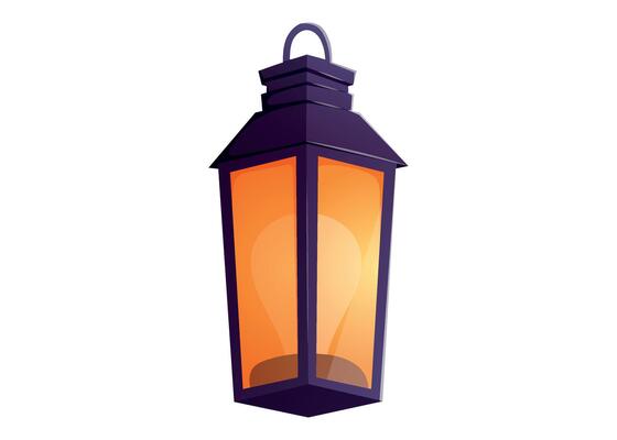 Vintage glowing lantern with warm orange light and dark top. cartoon illustration for fairytale, festive, or fantasy design, game assets, and decorative elements.