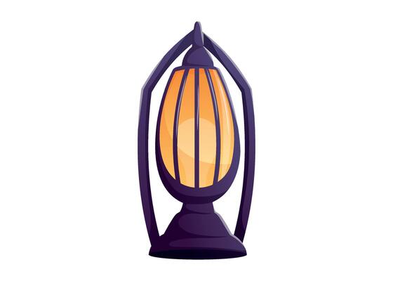 glowing old lantern with warm orange light and dark top. isolated cartoon illustration for fairytale, festive, or fantasy design, game assets, and decorative elements.
