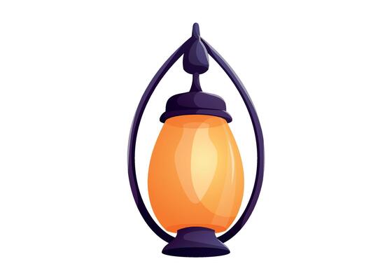 Vintage glowing lantern with warm orange light and dark top. isolated cartoon illustration for fairytale, festive, or fantasy design, game assets, and decorative elements.