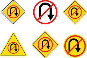 No U turn sign set. prohibitory traffic signs. red crossed out circle symbol. driving navigation icons. arrow pointing to the right. Turning right prohibited vector