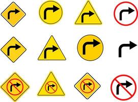 Turn Right and no turn right sign set. Arrow Sign Direction Icon. Road sign indicates. redo process. road signpost symbol vector