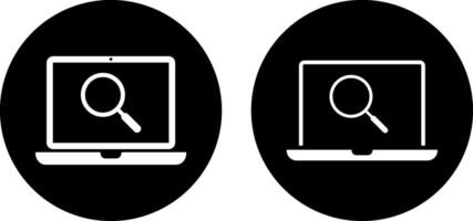 laptop with search icon set. find information idea. Screen and Magnifying Glass icon. programming analysis. online update support. Browser symbols vector