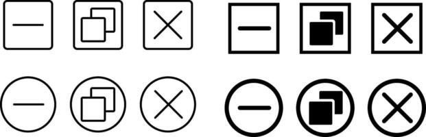 Browser web button icons. Close windows. web button sign. application software navigations basic buttons. typically used application interface vector
