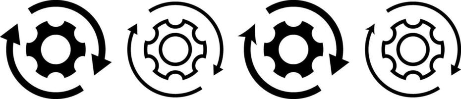 Update icon set. Moving gears with circular arrows. progress bar and install icon. Loading process. Industrial cycle concept. Rotating gear wheel vector