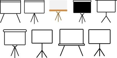 Presentation board icon set. business analytics concept. representing business planning. marketing strategy. team collaboration. educational statistics vector
