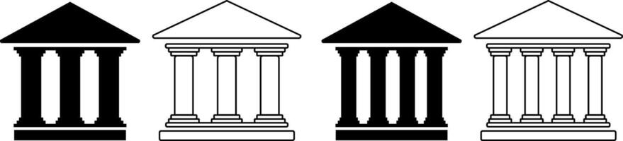 Building icon set. Building with columns. Historic building. online banking service. government institution. university and hospital icons vector