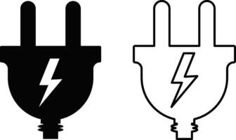 electricity plug icon set. thunderbolt lightning icons. Connection and disconnection concept with wire vector