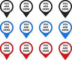 you are here with map icon set. Location pin. perfect for maps. position symbol vector