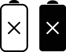 Battery dead icon set. empty battery sign. charge indicator icons. Battery indicator symbols. Battery with cross mark. vector