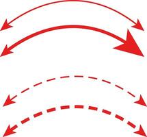 red Dual semi circle dashed line arrow set. Double headed curved arrow symbol. Semicircular curved. Replaceable design. two side arrow icons vector