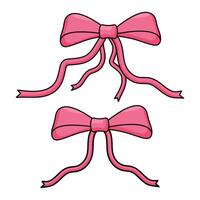 A set of two decorative pink bows with fluttering ribbon tails, painted in a cartoon style. vector