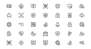 Modern Security Icon Outline S Illustration. Featuring Essential Protection, Shield, and Lock Icons for Secure and Professional vector