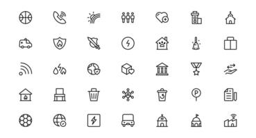 Professional Public Services Icons Set Package for Your Digital Projects. This Collection Includes Symbols for Health, Safety, Transportation, and Community Services. vector