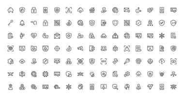 Modern Security Icon Collection Illustration. Featuring Essential Protection, Shield, and Lock Icons for Secure and Professional Design Projects. vector