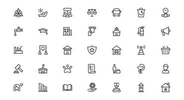 Professional Public Services Icon Bundle Package for Your Digital Projects. This Collection Includes Symbols for Health, Safety, Transportation, and Community Services. vector