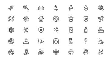Flu and Virus Icons Set for Health and Wellness Projects. Featuring Key Medical Symbols for Preventative Measures and Virus Awareness. vector