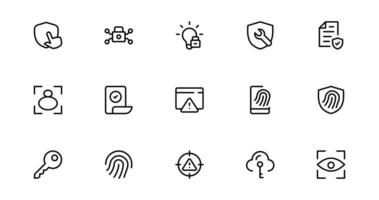 Modern Security Icon Set Bundle Package Illustration. Featuring Essential Protection, Shield, and Lock Icons for Secure and Professional Design Projects. vector