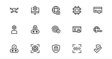 Modern Security Icon Outline Style Illustration. Featuring Essential Protection, Shield, and Lock Icons for Secure and Professional Design Projects. vector