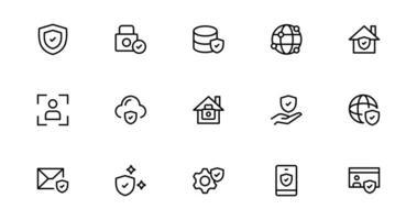 Modern Security Icon Set Illustration. Featuring Essential Protection, Shield, and Lock vector