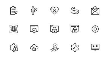 Modern Security Icon Set Bundle Illustration. Featuring Essential Protection, Shield, and Lock Icons for Secure and Professional Design Projects. vector