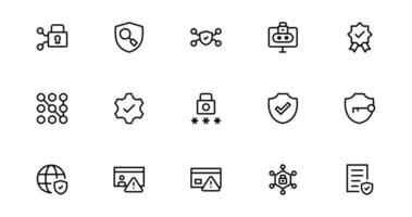 Modern Security Icons Pack offer Illustration. Featuring Essential Protection, Shield, and Lock Icons for Secure and Professional Design Projects. vector