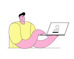 Man holding laptop and logging in. vector