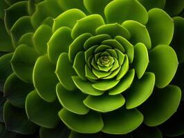 Green succulent plant with layers of pointed oval leaves forming a symmetrical rosette pattern, displaying multiple shades of vibrant green photo