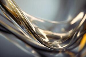 Abstract image featuring smooth, flowing metallic ribbons with reflective, shiny surfaces bending gracefully, creating a dynamic composition of light and shadows in silver and gold tones photo