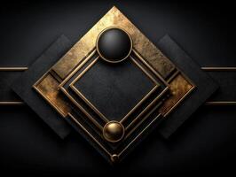 Geometric design features overlapping squares and circles with a metallic appearance, highlighted by a golden-bronze finish and texture. Central spheres add depth and symmetry photo