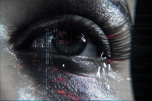 Close-up of an eye with digital reflections and a futuristic, metallic appearance. photo