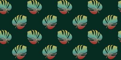 Seamless pattern with tropical gradient monstera leaves vector