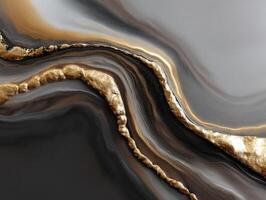 Abstract swirling pattern with metallic gold and black tones, creating a mesmerizing marbled effect. Wavy lines and textures blend smoothly, evoking a sense of elegance and luxury photo