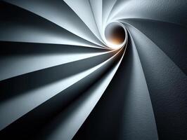 Abstract design with spiraling, textured gray-blue layers converging at a circular central point, creating a sense of depth and movement. Light subtly illuminates the core area photo