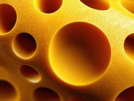 Golden textured surface with large and small circular holes creating an abstract pattern. The lighting highlights the three-dimensional quality and depth, giving the surface a soft glow photo