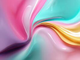 Flowing blend of pastel pink, teal, and yellow tones form a smooth, glossy abstract pattern with soft curves and gradients. The textures evoke a sense of fluidity and elegance photo