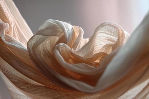 Delicate, flowing fabric with intricate folds and soft texture, creating an elegant and artistic visual. Light plays subtly on the material, highlighting its smooth and wavy contours photo