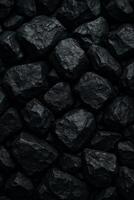 Black Coal Texture Closeup Dark Stone Background for Mining Industry Concept Raw Material for Energy Production Earth Day and Fossil Fuel Awareness photo
