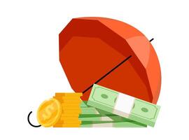 An illustration of a red umbrella and money vector